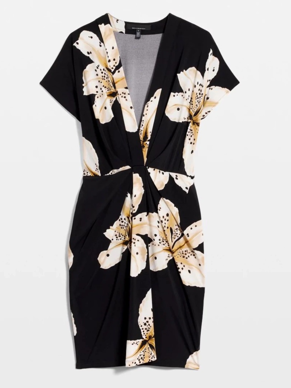 Floral Twist-Front Black & Cream Dress Large